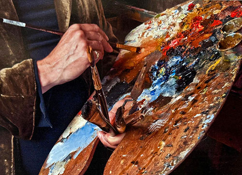 Hazel Morgan portrait artist oil paint palette — classical oil painting technique