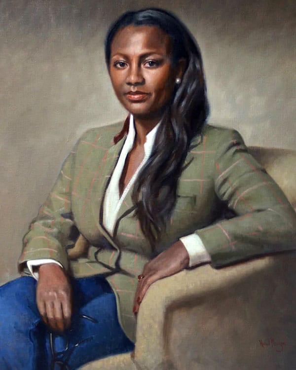 Oil portrait painting of a black lady by Hazel Morgan