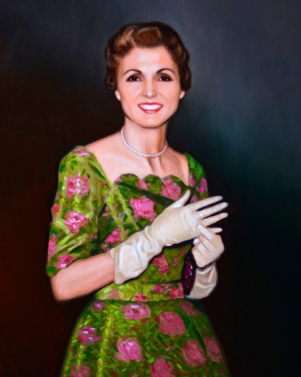 Oil portrait painting from a vintage memorial photograph by Hazel Morgan